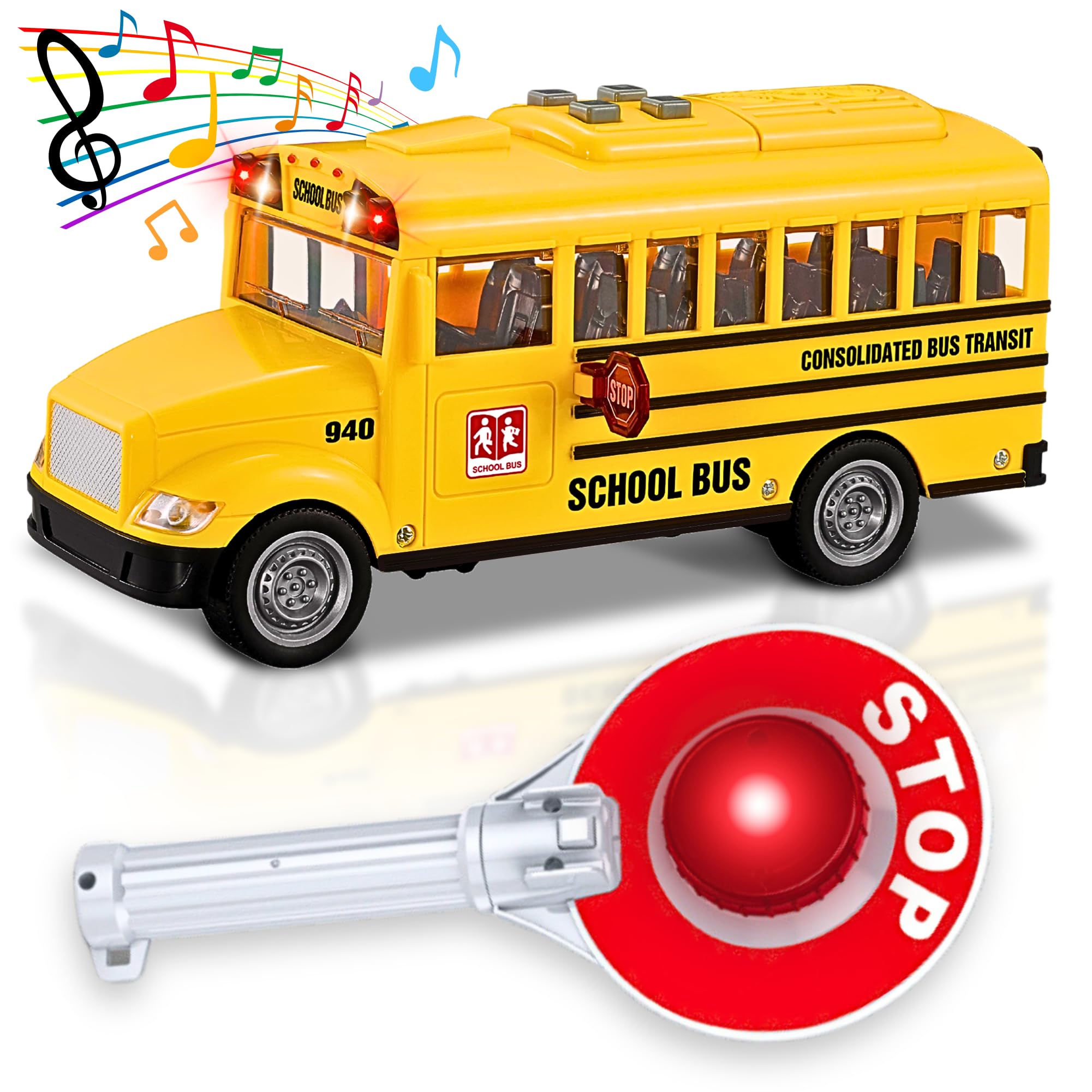 Amazon.com: PlenPLAY Yellow School Bus Toy with Crossing
